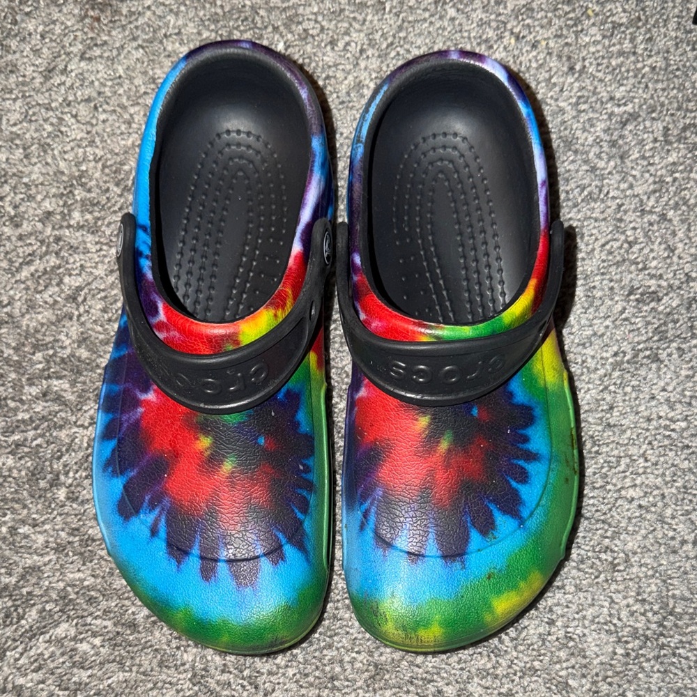 CROCS Kids Tie-Dye Clogs with Black Heel Strap